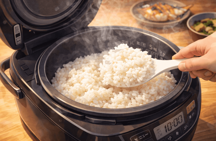 炊き上がりの蒸らしとほぐし