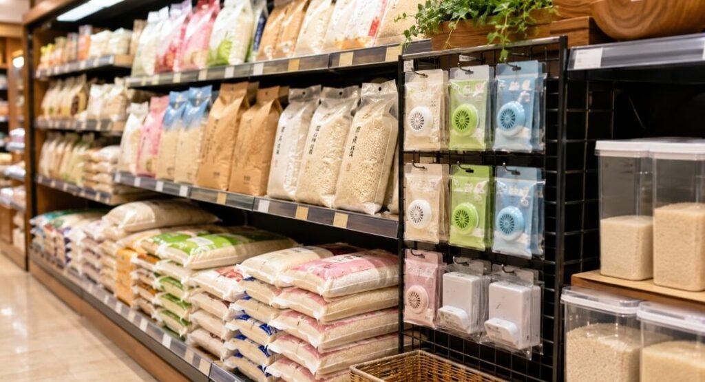 米の虫除けは店舗のどの売り場にある？