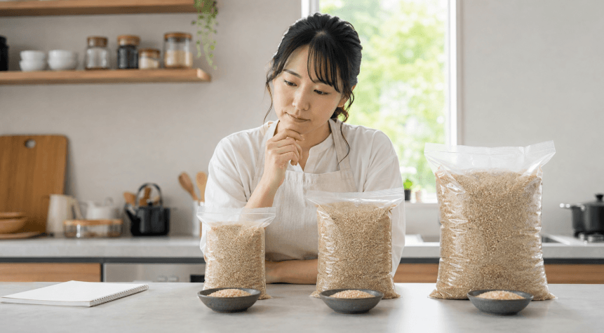 玄米の少量・中容量・大容量を比較して選ぶ女性
