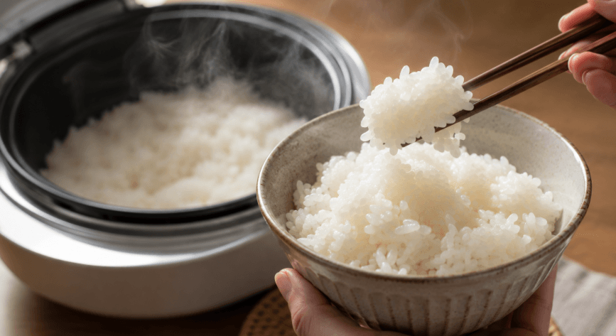 食味ランキングの官能試験をイメージしたツヤのある炊きたてご飯