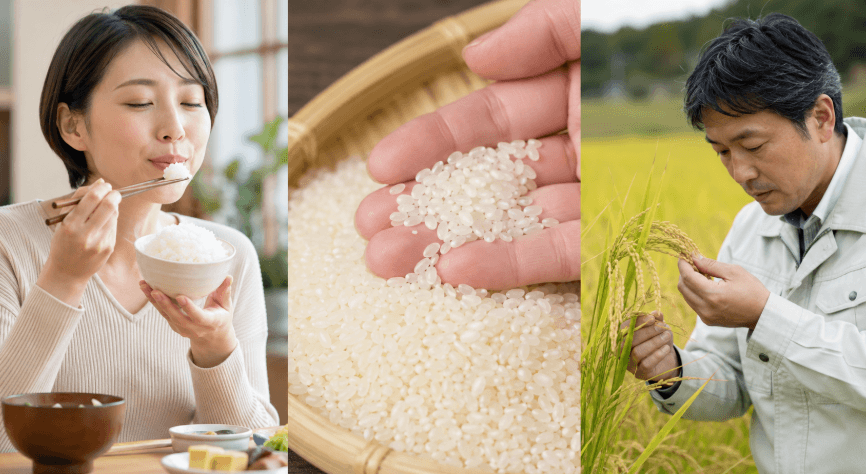 新之助の米ランクを考える食味・米粒・稲穂の評価イメージ