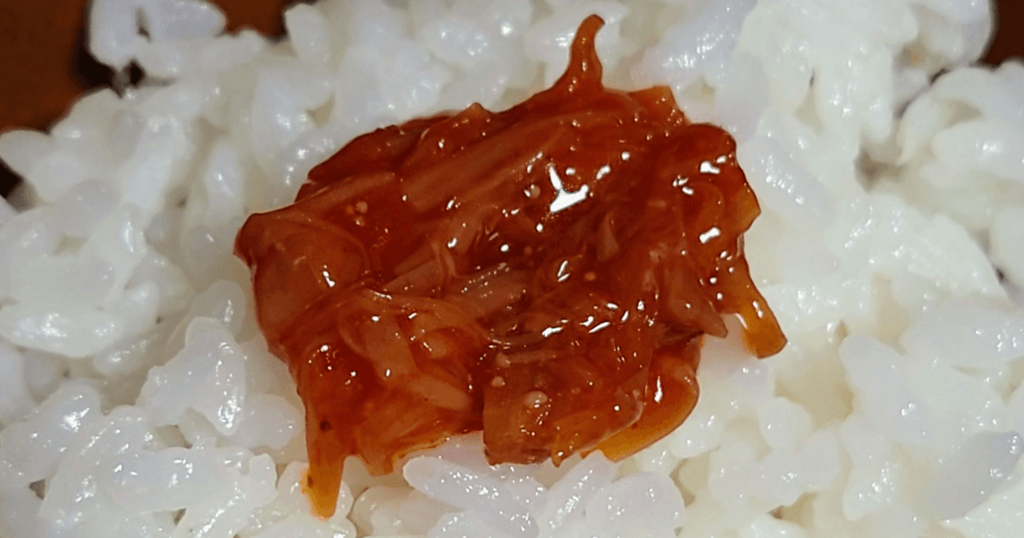 白ご飯にのせた口福の明太子なめ茸